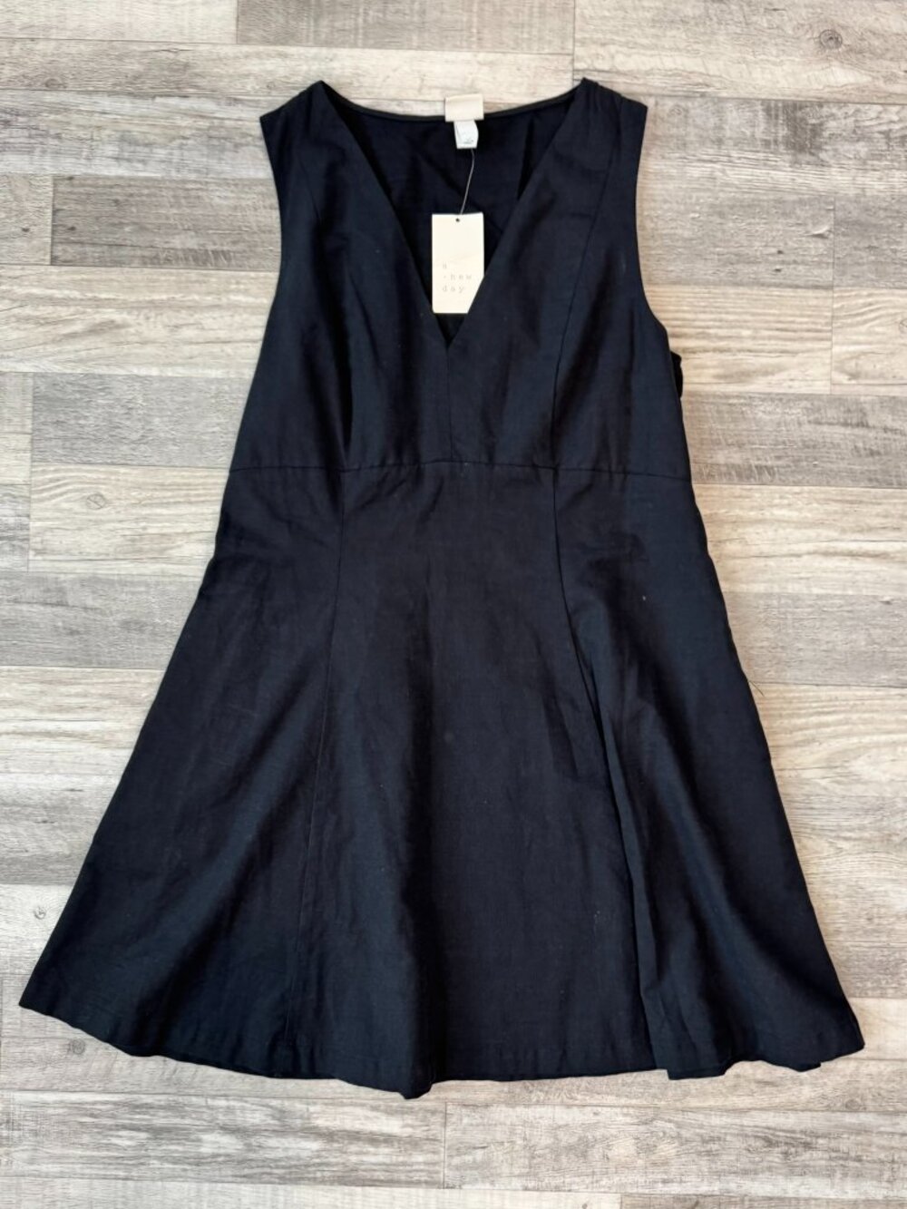 A New Day NWT Black Deep V-Neck Sundress Size 14 Stretch I45